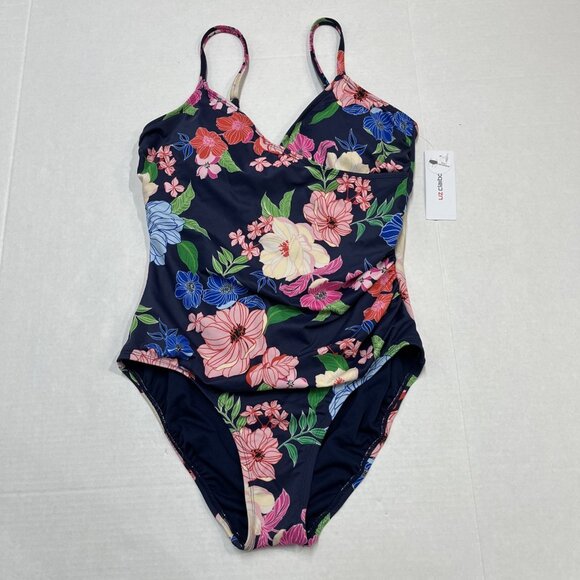 Liz Claiborne Swimsuit Womens 10 Blue Floral One Piece Underwire Tummy Control - Picture 3 of 7